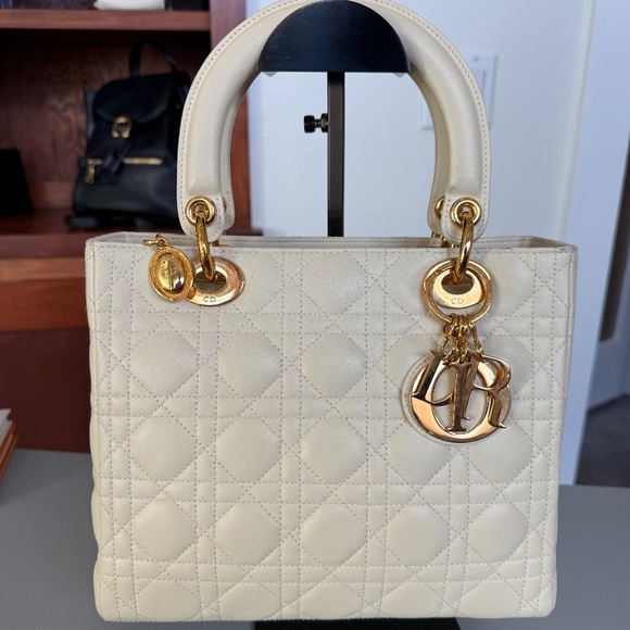 Dior Handbags - Christian Dior Medium Lady Dior - Cream Lambskin